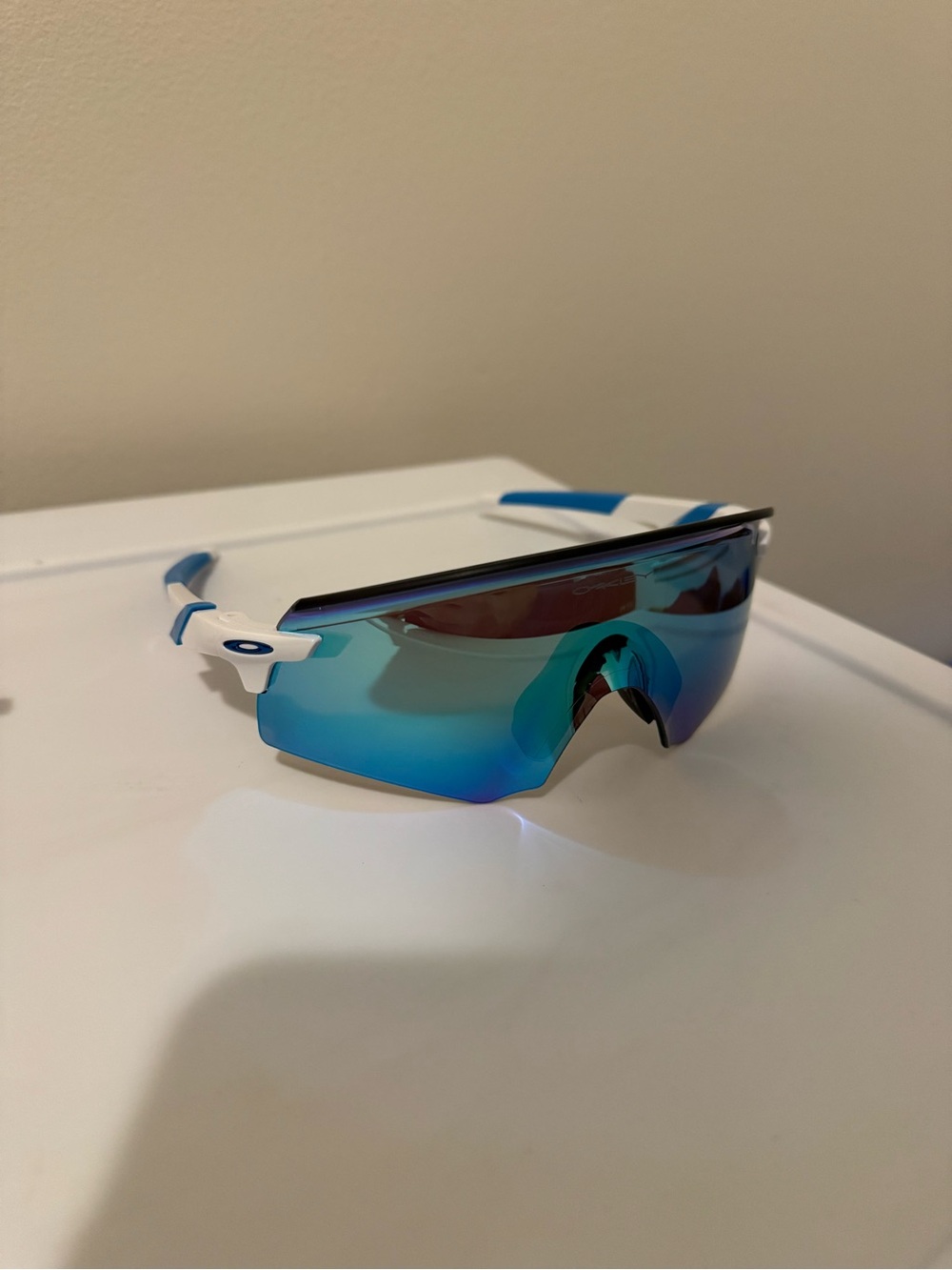Oakley Shield Sunglasses - White Frame with Blue Mirrored Prizm Lens
